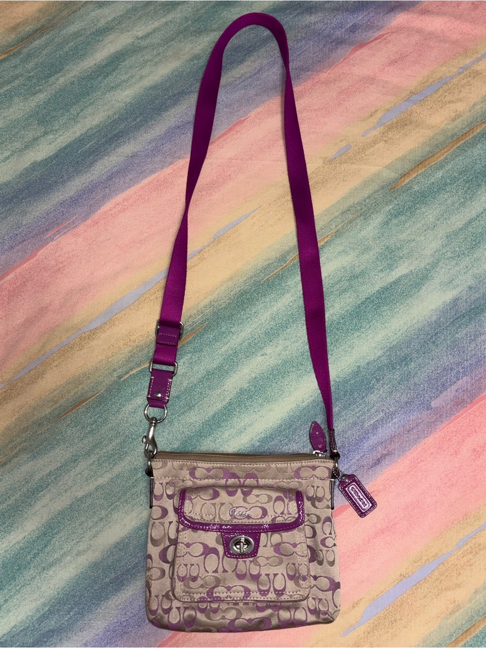 Coach Pink & Purple Penelope Signature Turnlock Crossbody Bag Monogram C Y2K